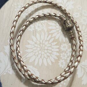 Pandora Sterling Silver Ivory Leather Double Wrap Charm Bracelet
